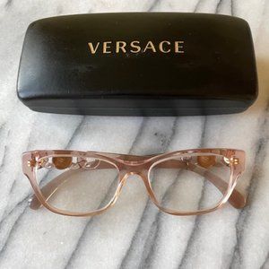 Versace Transparent Pink Cat Eyes Eyeglass Frames VE3306-5339, with case EUC